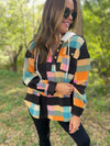 Rainbow Plaid Button Hoodie