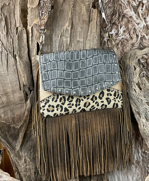 Glenda Grey Turtle Hair On Hide Leather Crossbody Rockin The Lace Boutique