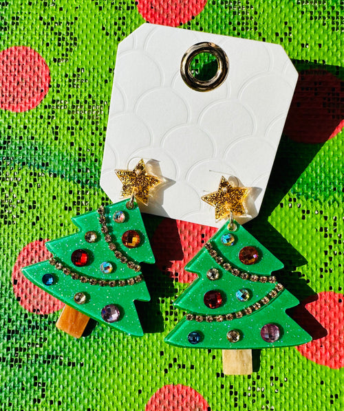 Green Acrylic Tree Earrings Rockin The Lace Boutique