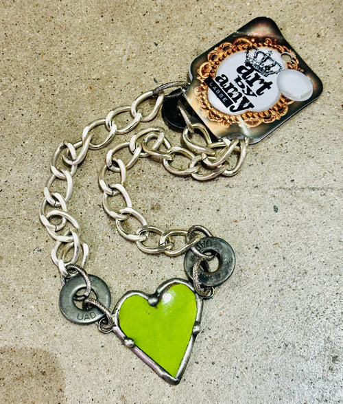 Green Heart Necklace - Art By Amy Rockin The Lace Boutique