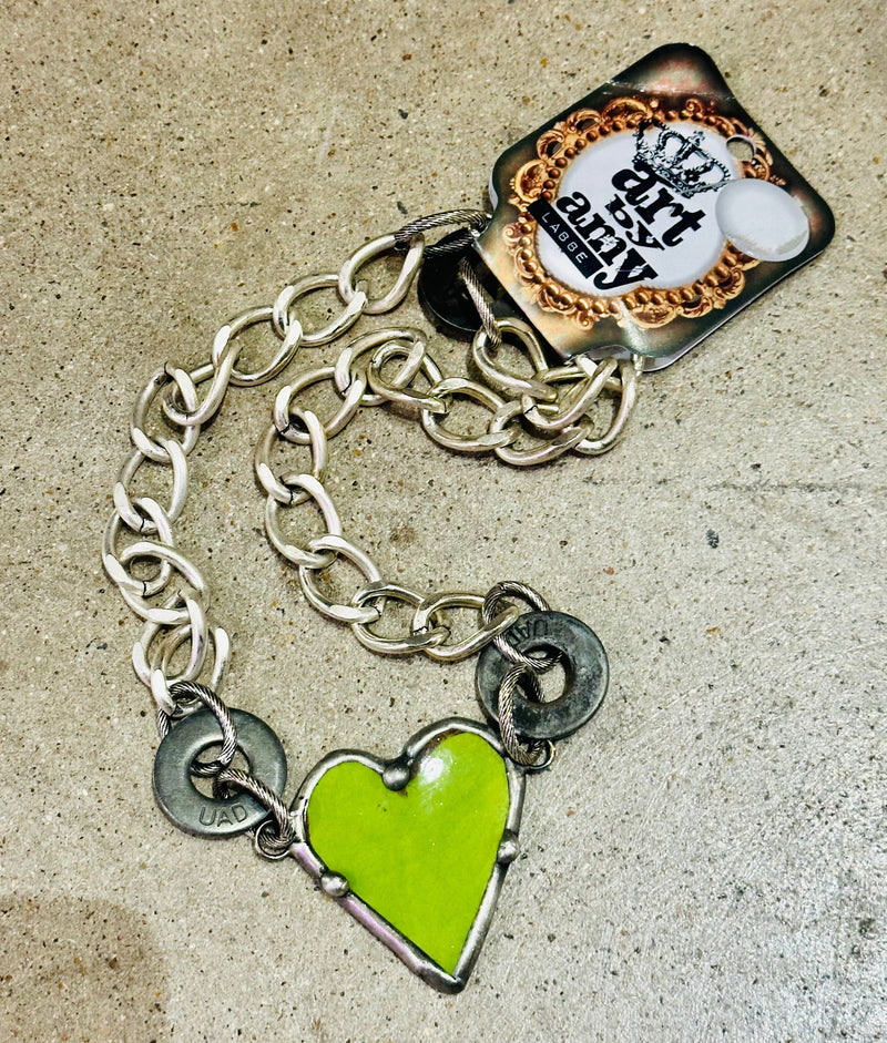 Green Heart Necklace - Art By Amy Rockin The Lace Boutique