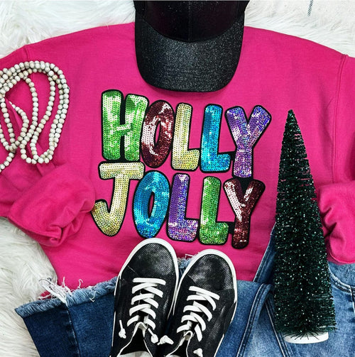 Holly Jolly Chenille Sweatshirt - Pink Rockin The Lace Boutique