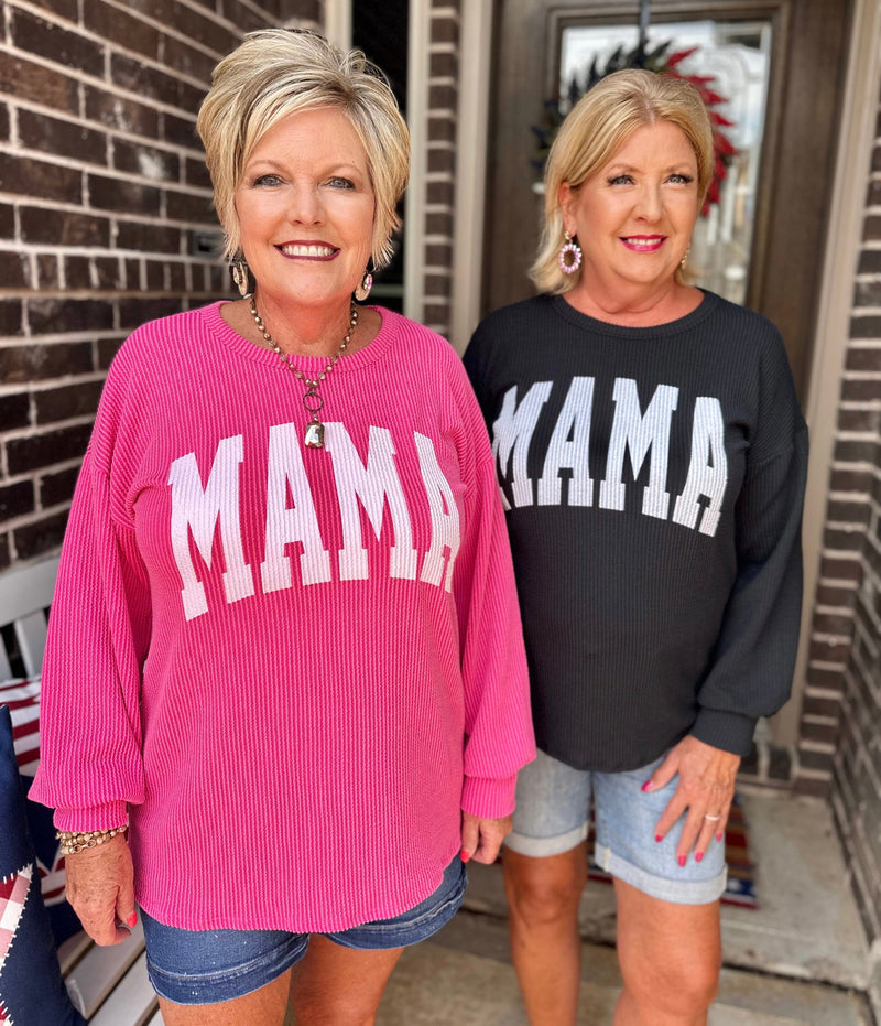 Mama Corded Sweatshirt - Pink Rockin The Lace Boutique