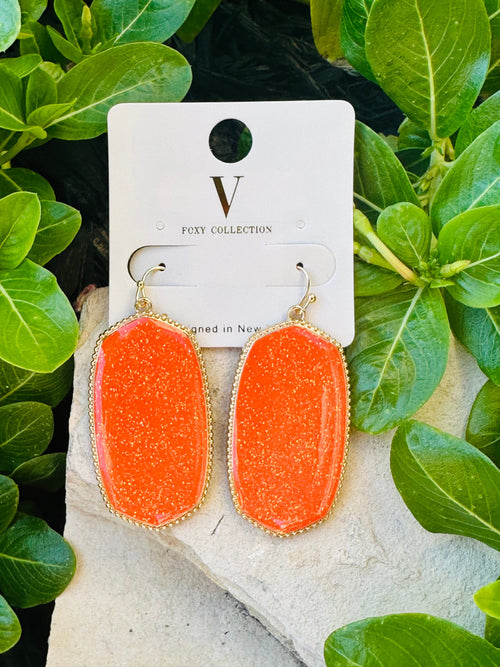 Orange Glitter Earrings Rockin The Lace Boutique