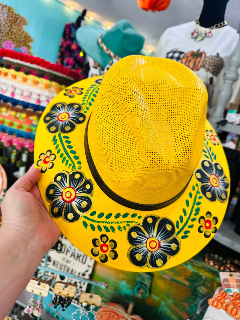 Painted Yellow Sun Hat Rockin The Lace Boutique