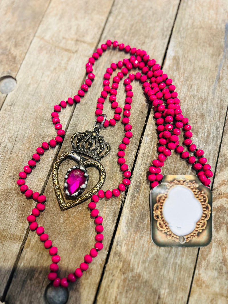 Pink Crown Heart Necklace - Art By Amy Rockin The Lace Boutique