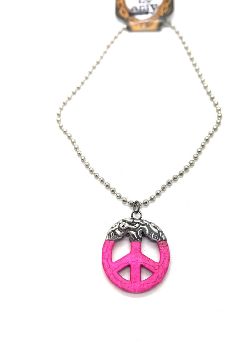 Pink Peace Woodstock Necklace - Art By Amy Rockin The Lace Boutique