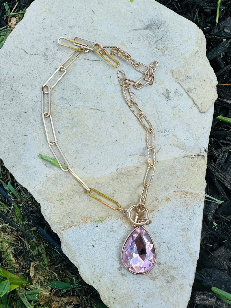 Pink Stone Chain Necklace Rockin The Lace Boutique