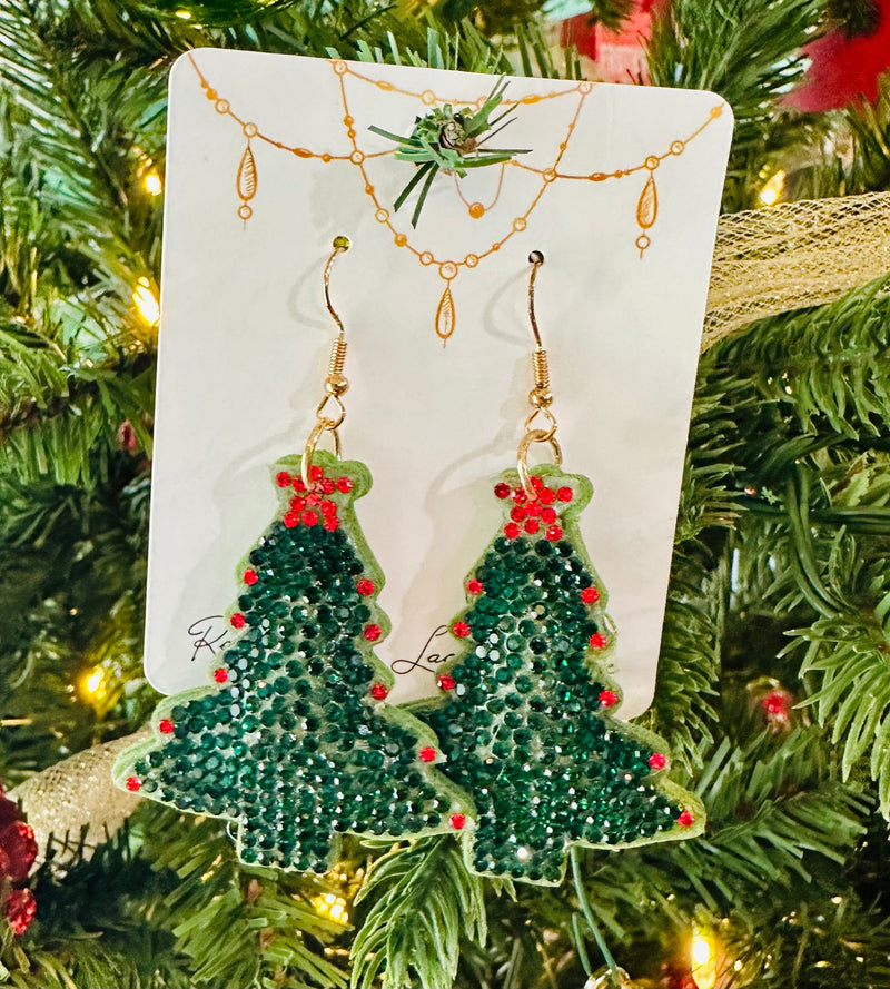 Rhinestone Christmas Tree Earrings Rockin The Lace Boutique