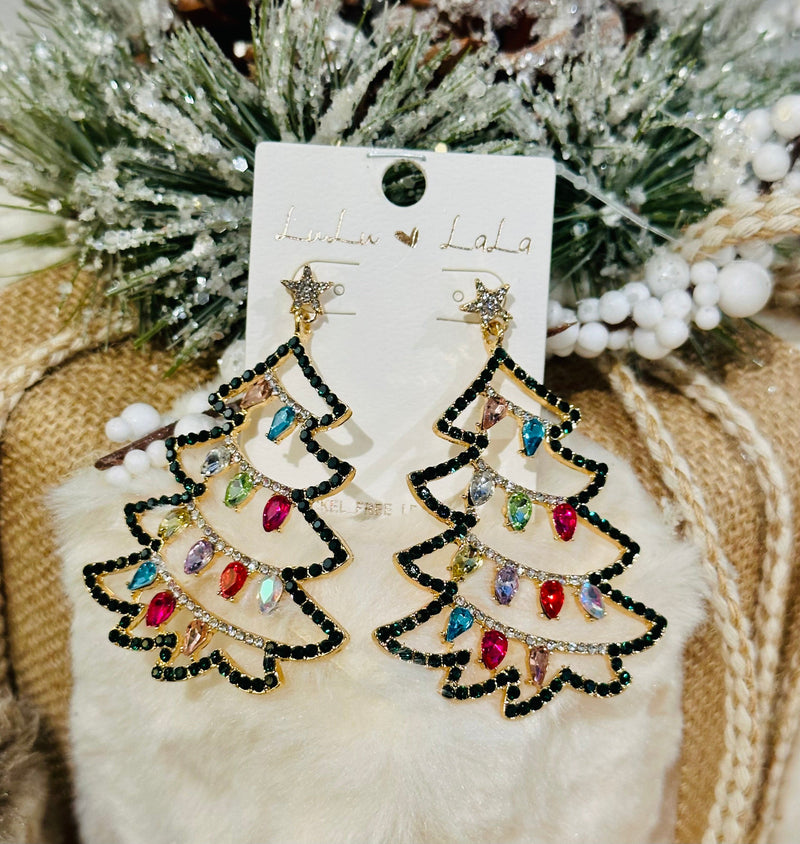 Rhinestone Colorful Christmas Earrings Rockin The Lace Boutique