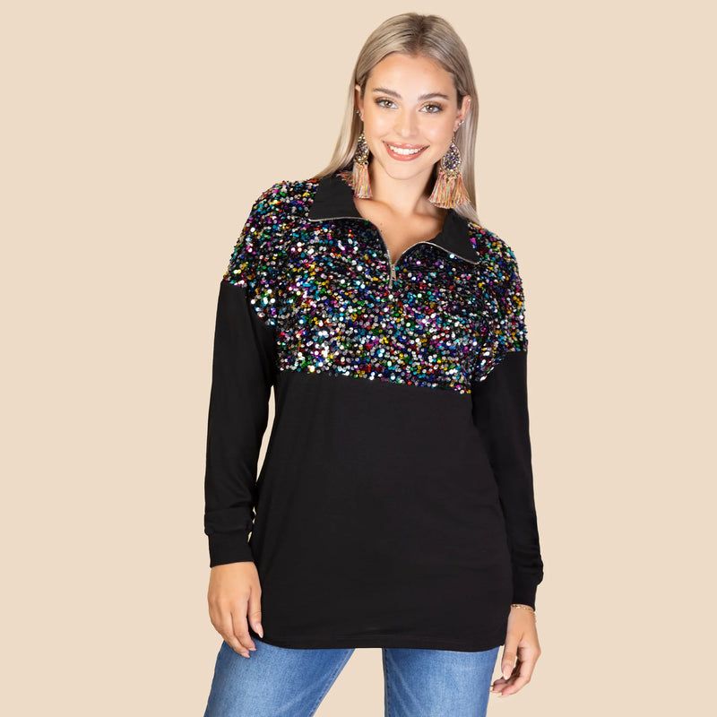 Sequin Pullover BLACK