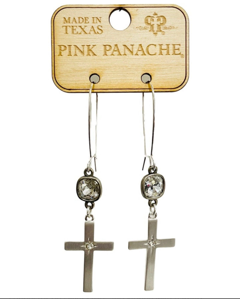 Silver Cross Earrings - Pink Panache Rockin The Lace Boutique