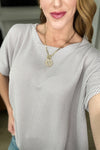 Textured Line Twisted Short Sleeve Top in Light Grey Tops Ave Shops