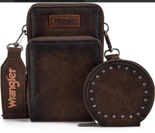 Wrangler Dark Brown Cell Phone Crossbody Rockin The Lace Boutique