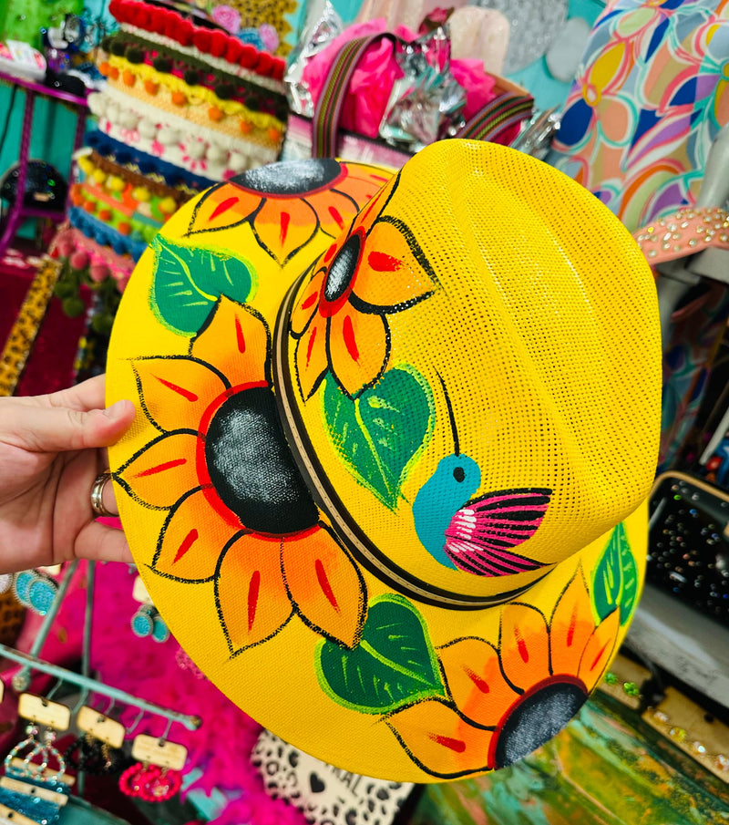Yellow Floral Painted Hat Rockin The Lace Boutique