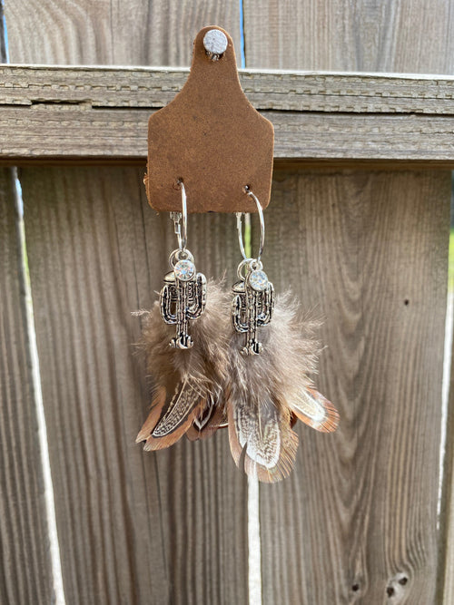 Cactus & Feather Earrings Jewelry Rockin The Lace Boutique