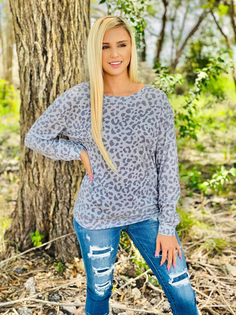 Grey Leopard Pullover Rockin The Lace Boutique