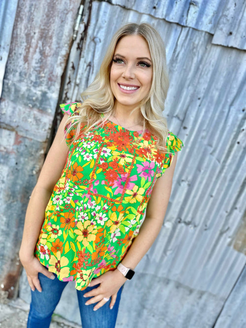 Tropical Vacation Top - Green Clothing Rockin The Lace Boutique